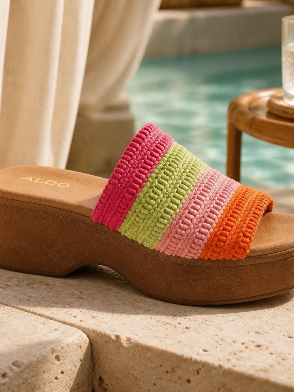 ALDO Crochet Striped Platform Slide Sandals  Womens size 6   Rainbow